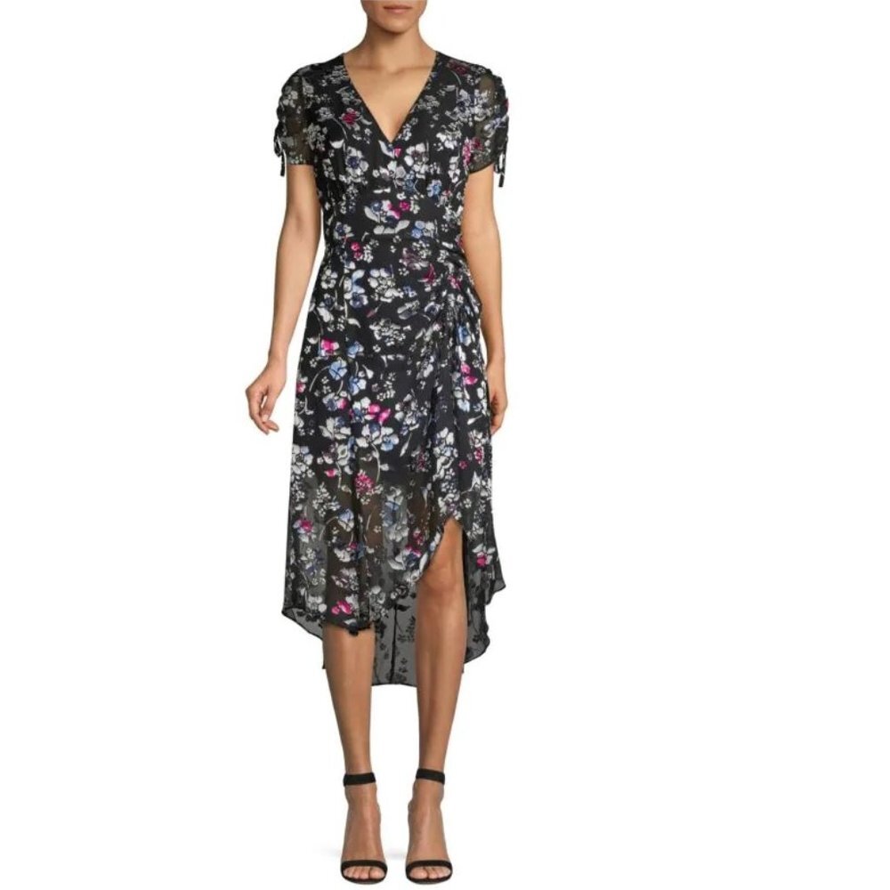 Parker Floral Ruched Short-Sleeve Midi Dress